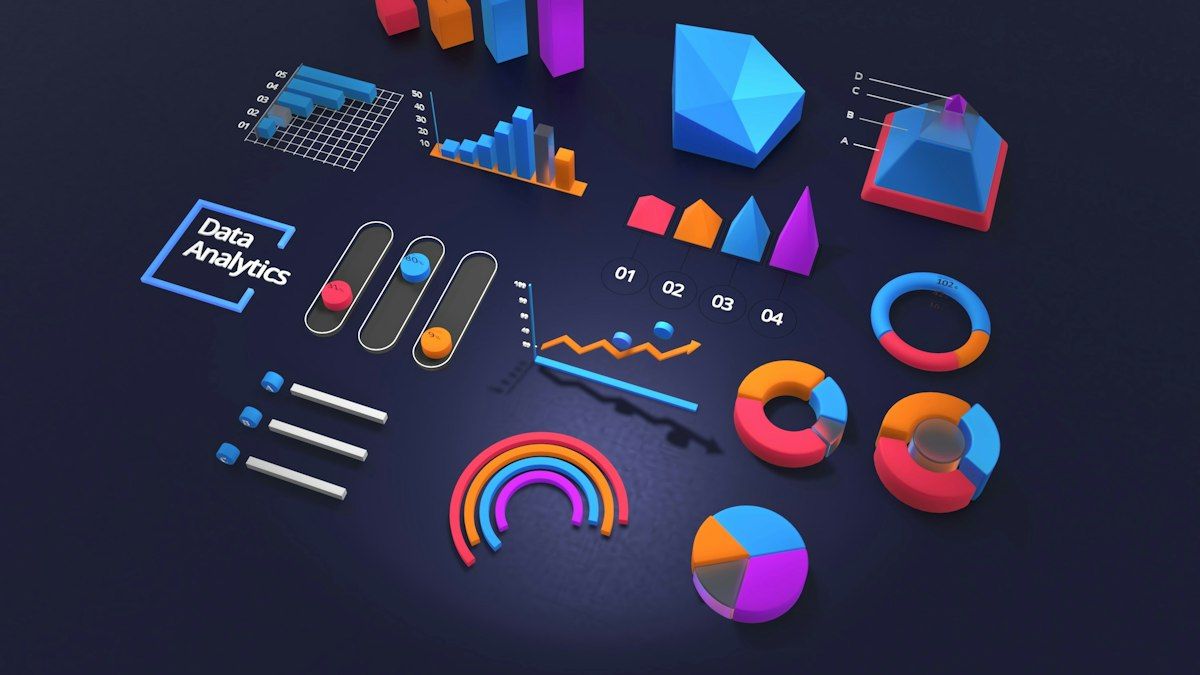 Ilustrasi tiga dimensi grafik dan diagram analitik data