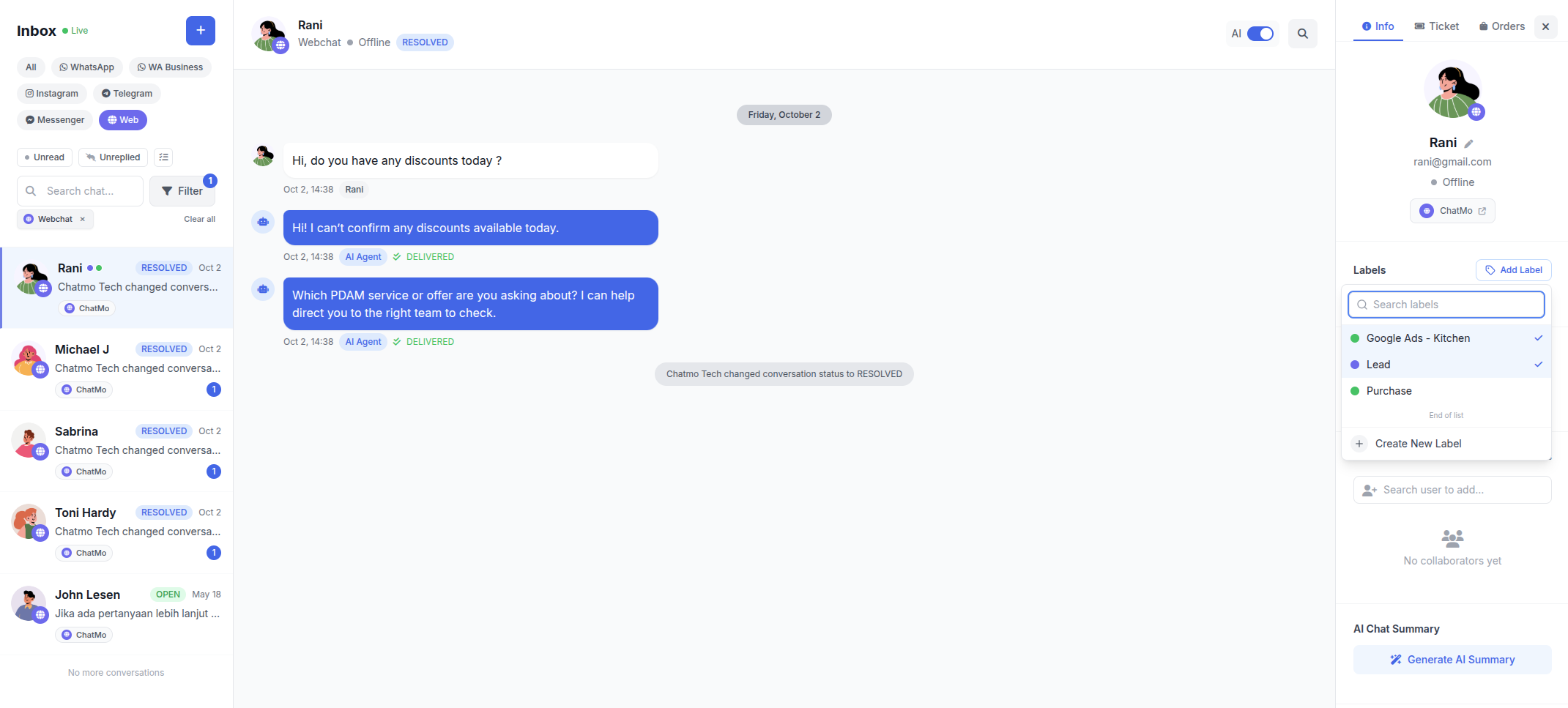 webchat label