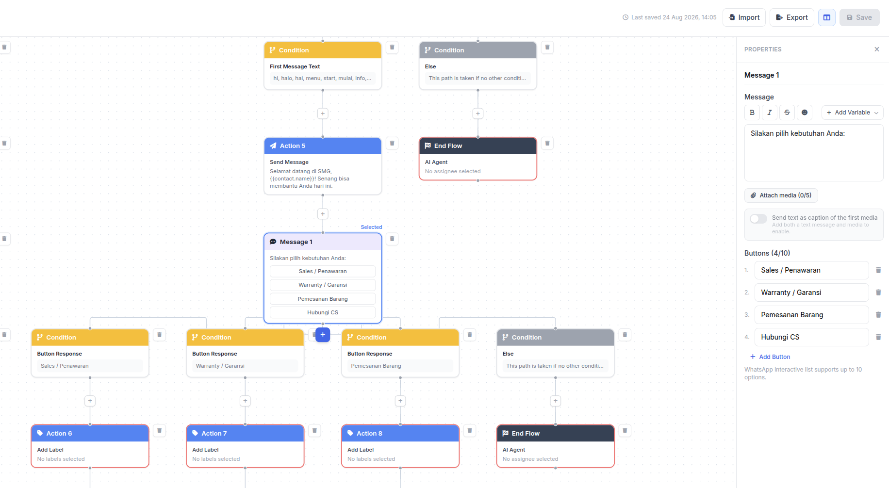 workflow chat menu